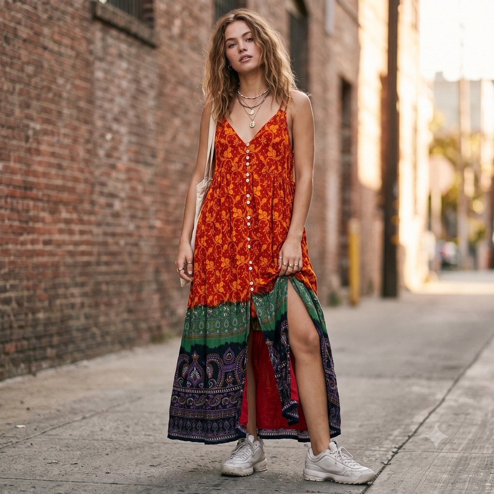 Urban Outfitters Paisley Floral Mix Maxi Dress Button Front Tiered Boho Small S‎
